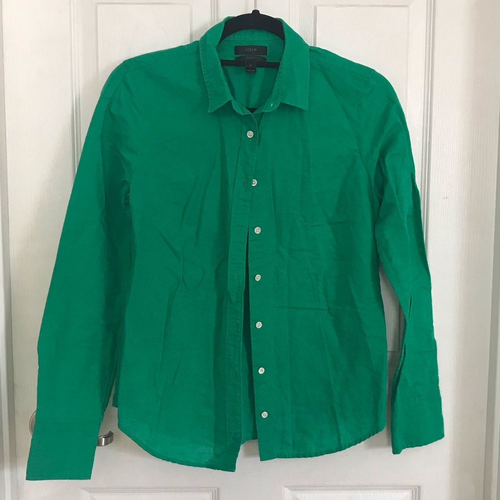 J Crew linen cotton button down shirt green sz 2